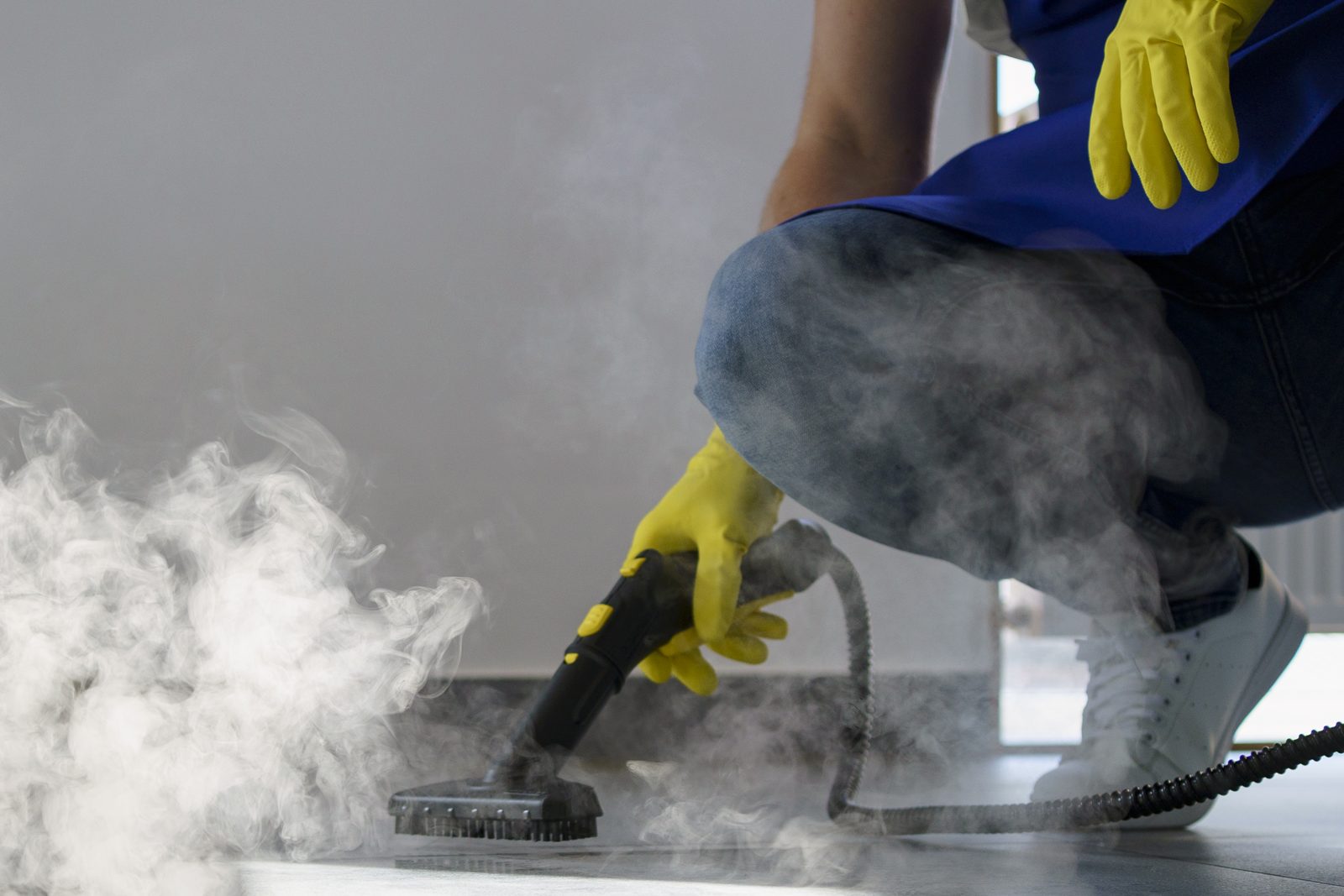 Professional steam cleaning in progress